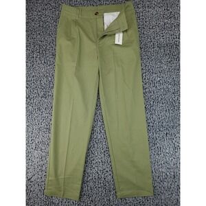 Ouku Chino Trousers Mens Small Olive Green Good Pleated Straight Leg Pants